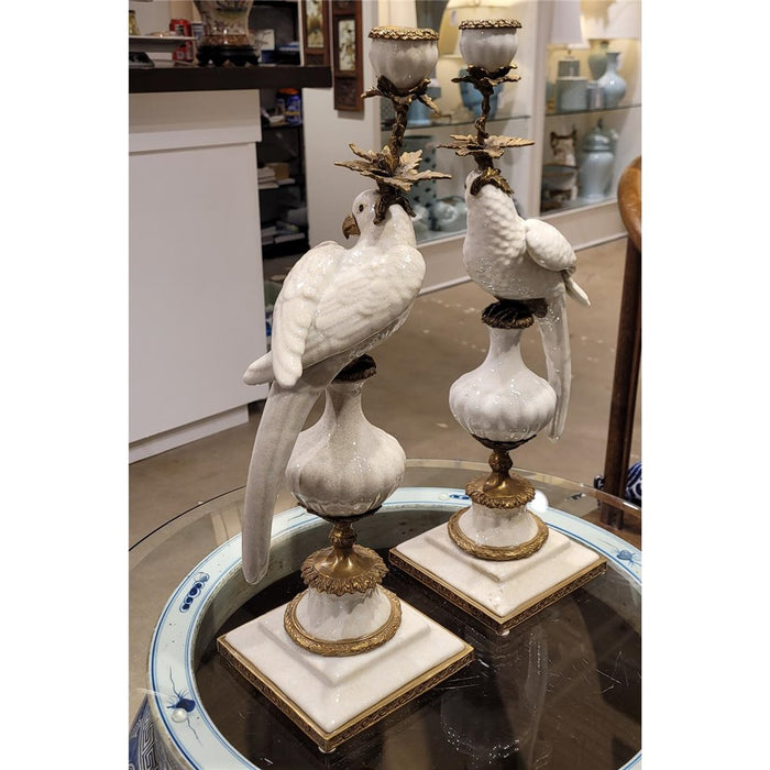 White Parrot Candle Holder-Porcelain & Bronze
