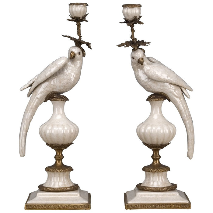 White Parrot Candle Holder-Porcelain & Bronze