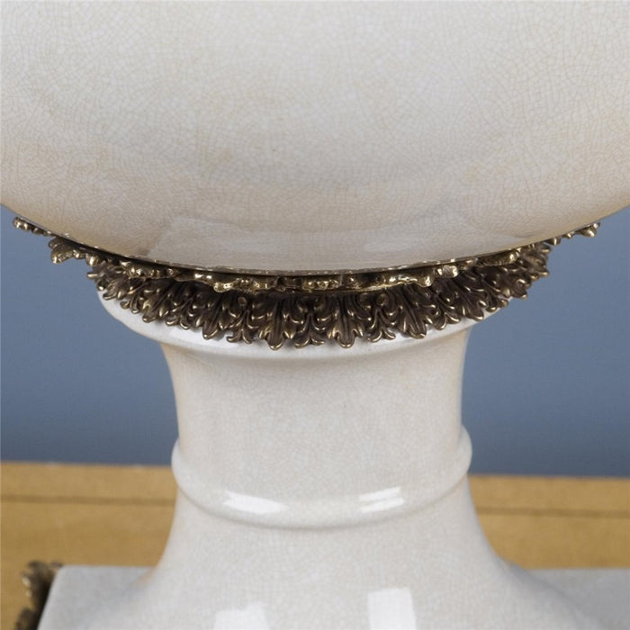 White Crackel Urn Planter-Porcelain & Bronze