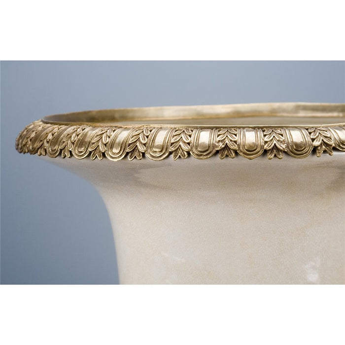 White Crackel Urn Planter-Porcelain & Bronze