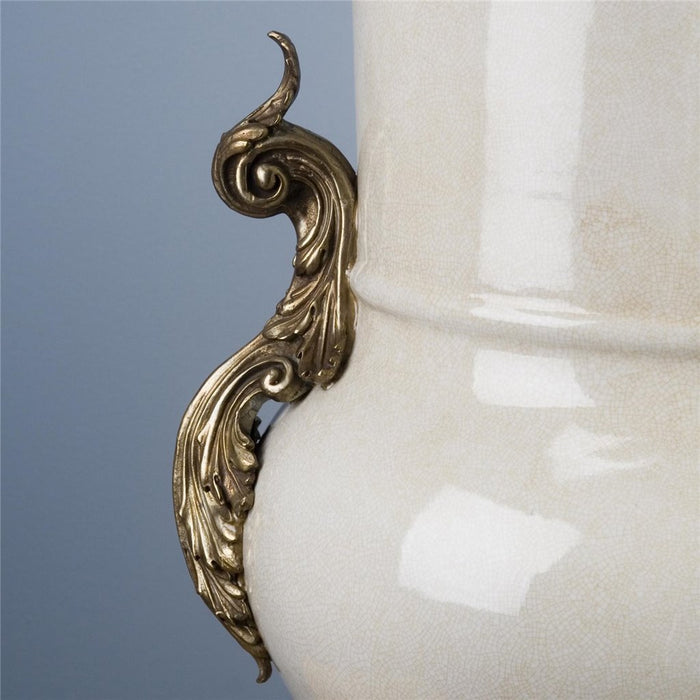 White Crackel Urn Planter-Porcelain & Bronze