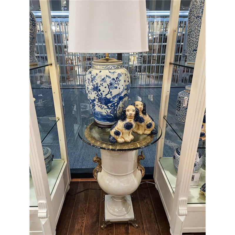 White Crackel Urn Planter-Porcelain & Bronze