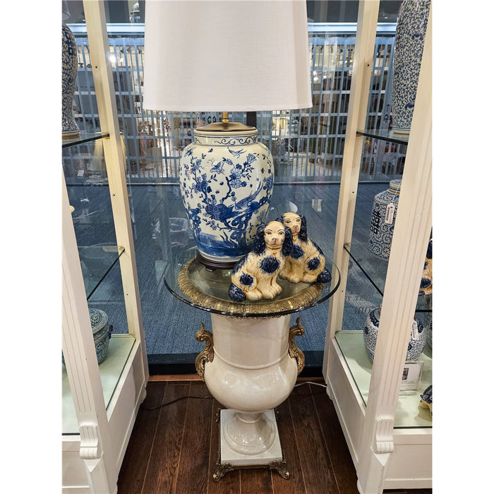 White Crackel Urn Planter-Porcelain & Bronze