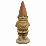 Garden gnome figurine with a conical hat on a white background