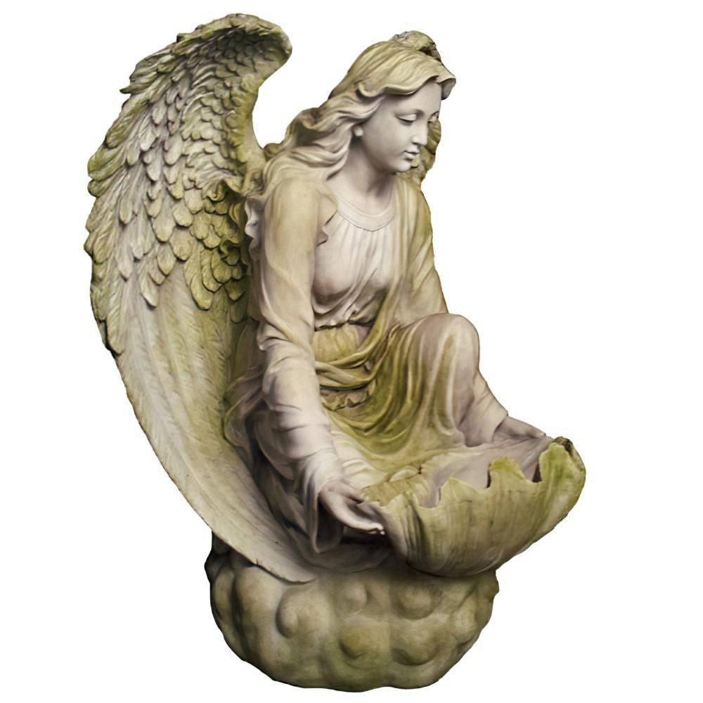 Angel with Shell Bird Bath Sculpture — AllSculptures