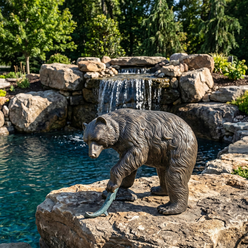 Bear with Salmon Bronze Sculpture