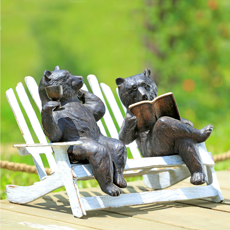 Hipster Bears on Bench Garden Sculpture