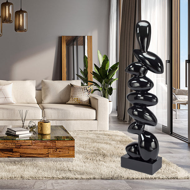 Pebble Modern Floor Sculpture-Black
