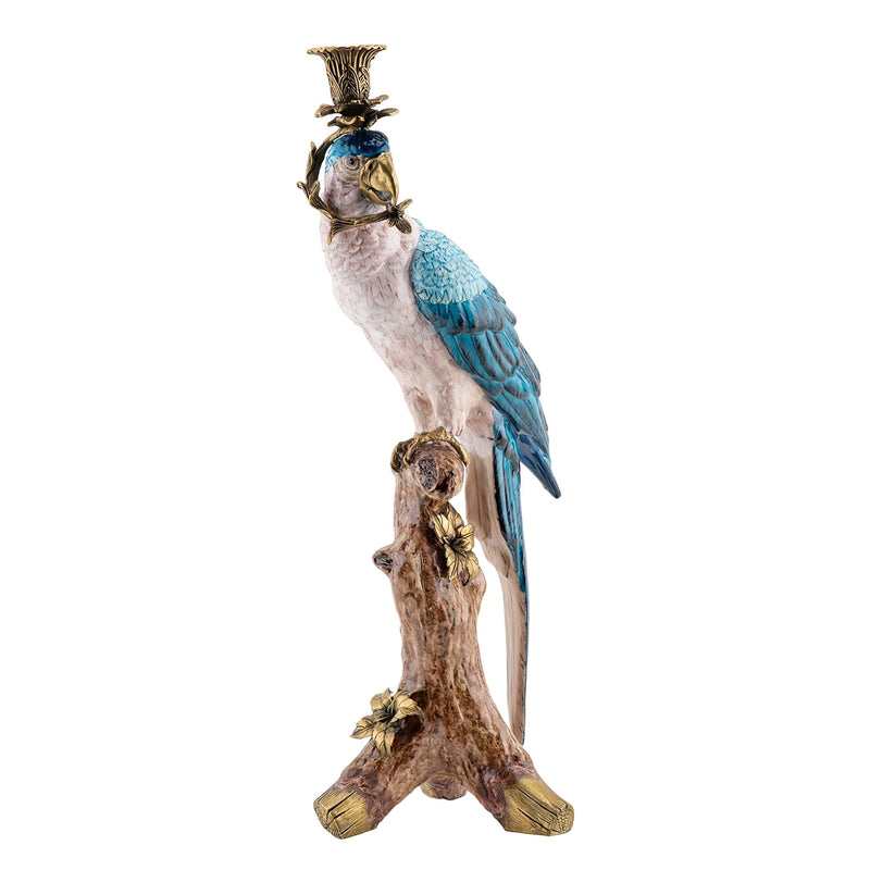 Parrot Candle Holders Set of 2-Porcelain & Bronze