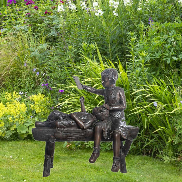 Story Time- Kids on Bench Bronze Sculpture