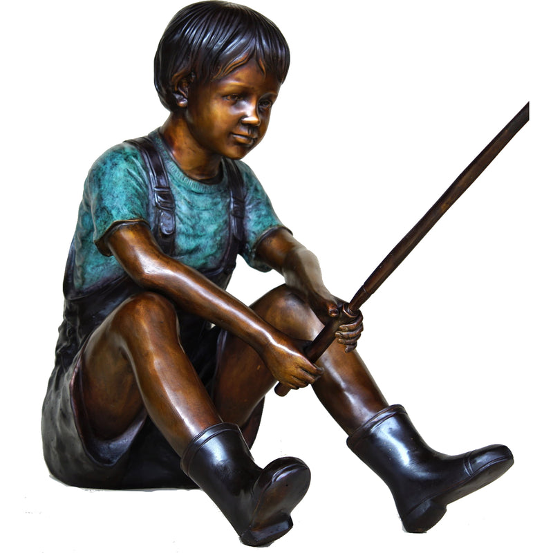 Bronze Boy Fishing Sculpture