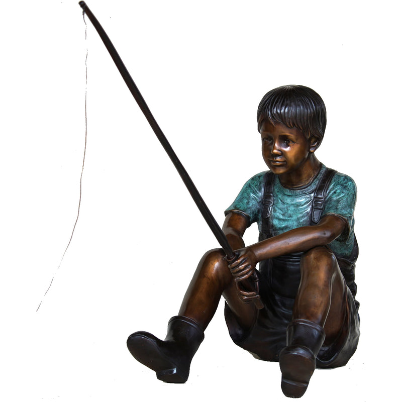 Bronze Boy Fishing Sculpture