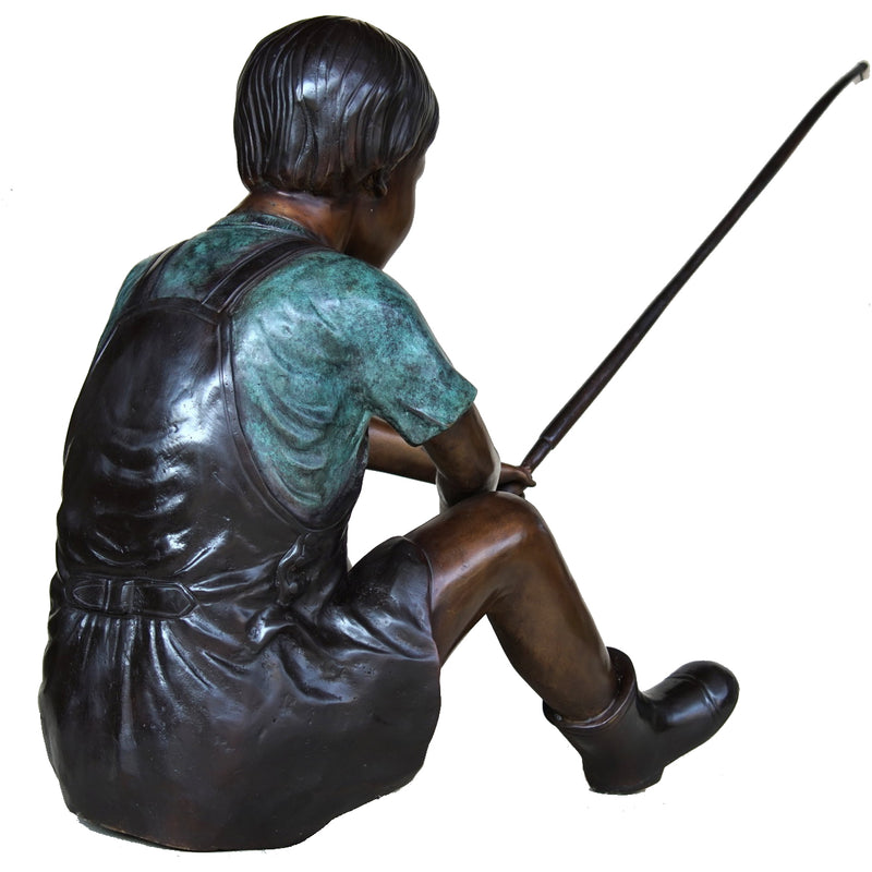 Bronze Boy Fishing Sculpture