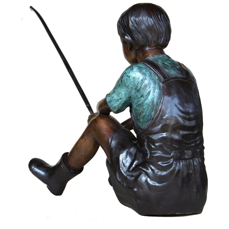 Bronze Boy Fishing Sculpture