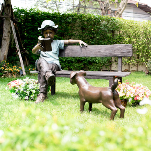 Boy Reading on Bench Bronze Sculpture