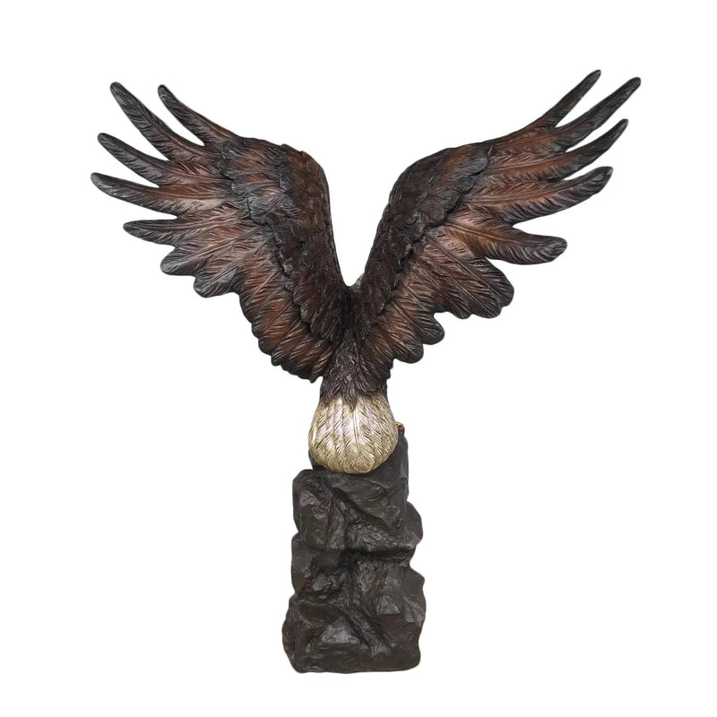 Bronze Eagle on Rock Sculpture, Wings Up