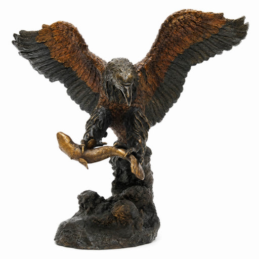 bronze eagle statue with fish 