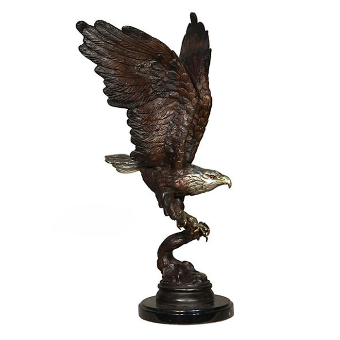 Bronze Eagle with Fish on Marble Base Sculpture