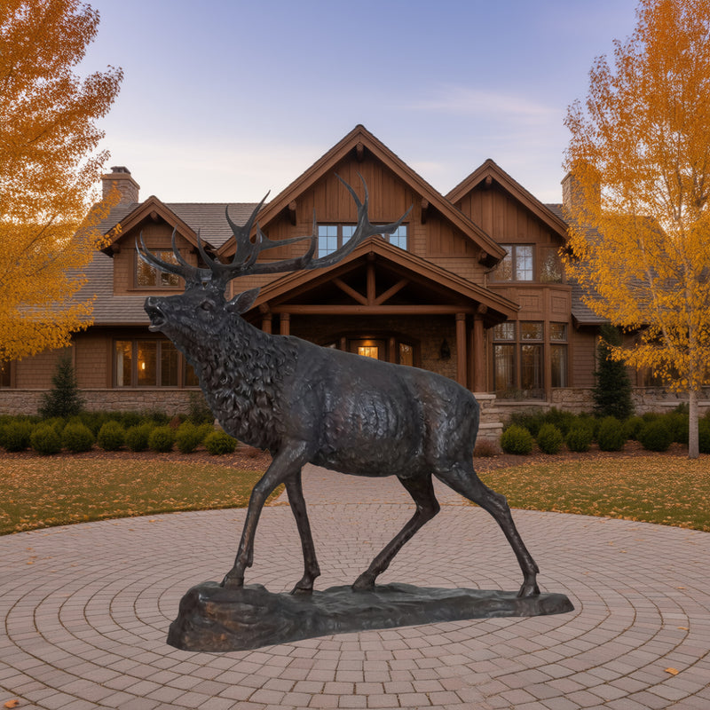 Large Walking Elk Bronze Sculpture