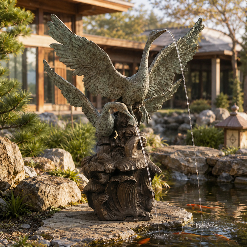 Two Swans Bronze Fountain