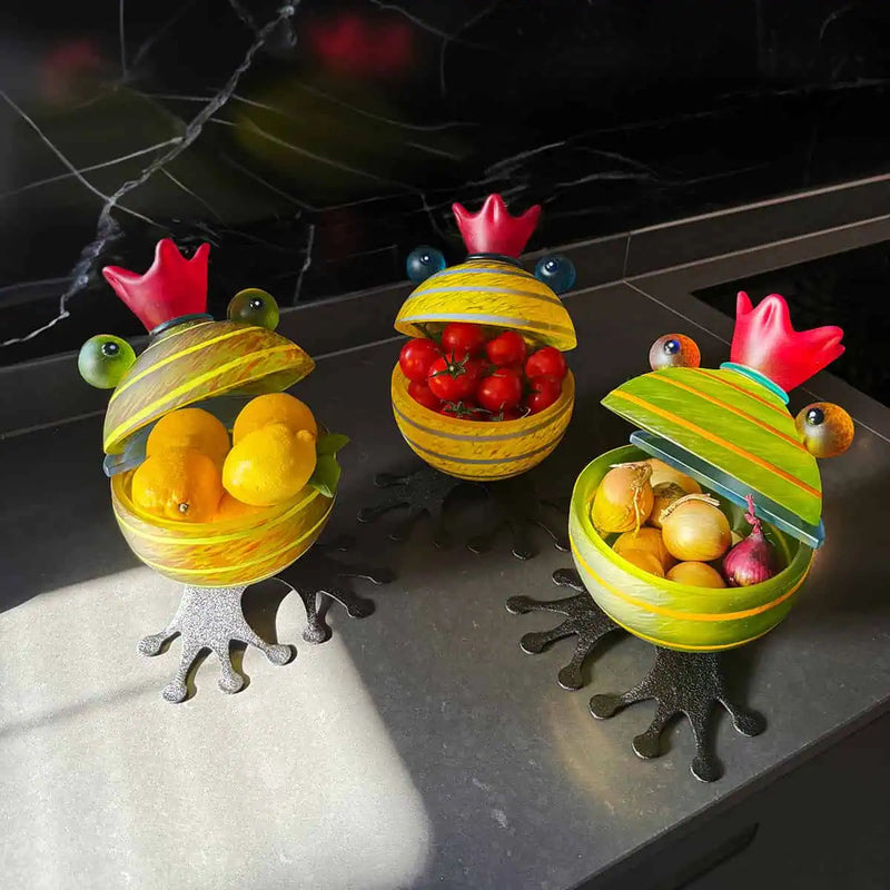 Carry Art Glass Frog Bowl by Borowski-Yellow