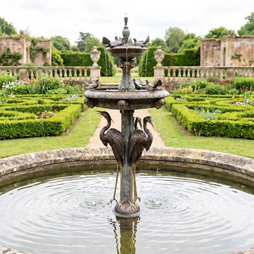 decorative fountain with egrets. Garden fountain ideas