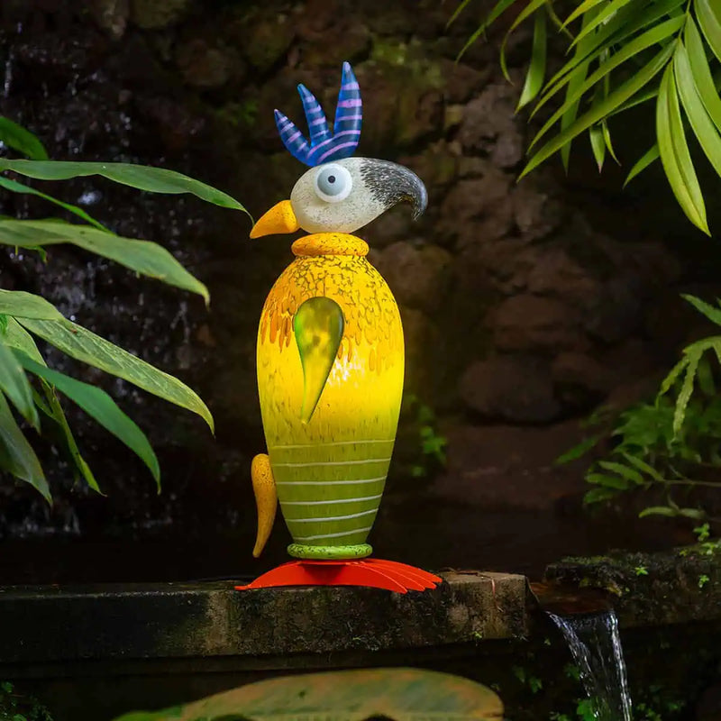 Taco the Cockatoo Art Glass Sculpture by Borowski-Lime Green
