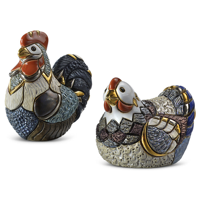De Rosa Hen and Rooster Figurines Set of 2-Ceramic