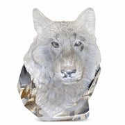 Crystal style wolf head figurine on a white background