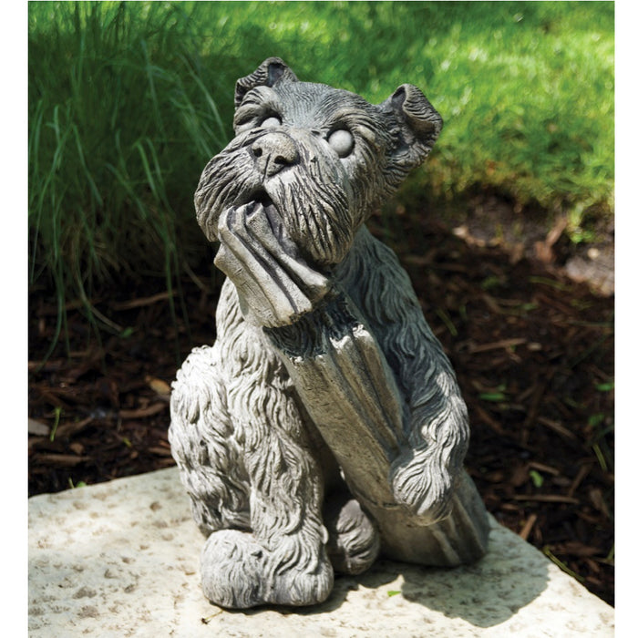 Dog with Paper Garden Statue- Cast Stone