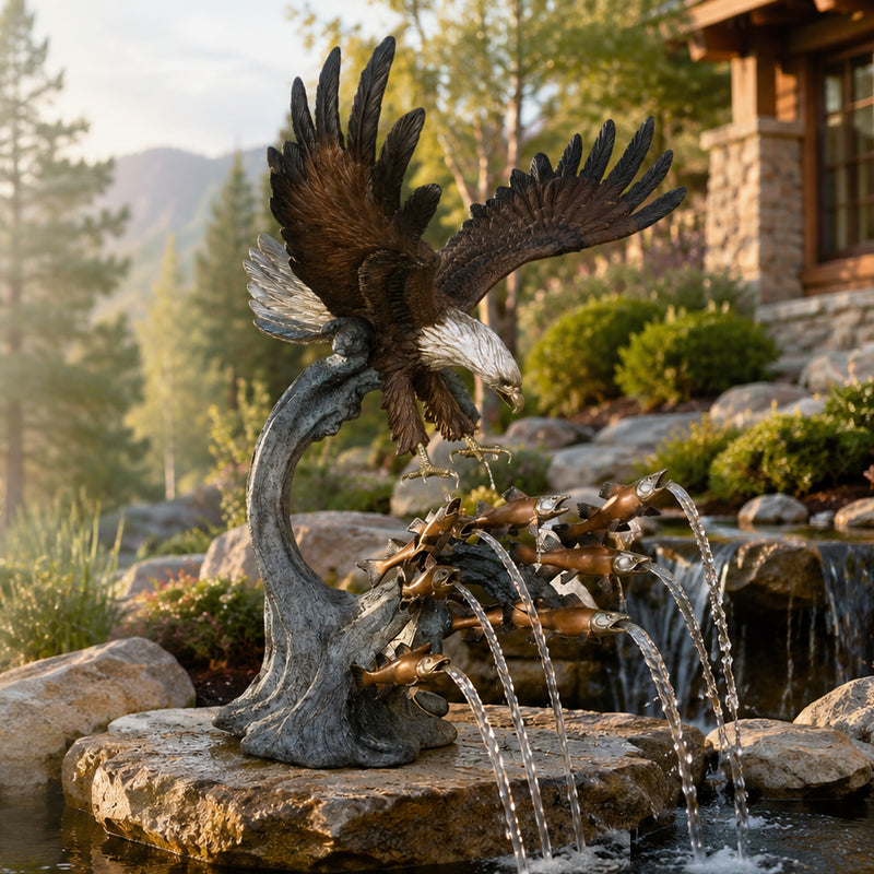 Bronze Eagle Catching Salmon Fountain