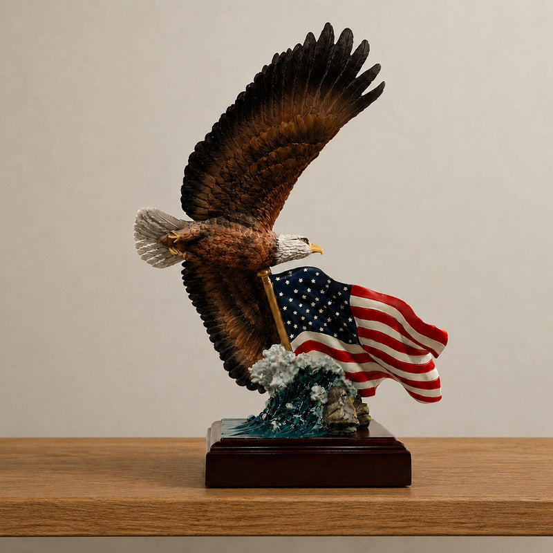 Bald eagle with American Flag Statue on table