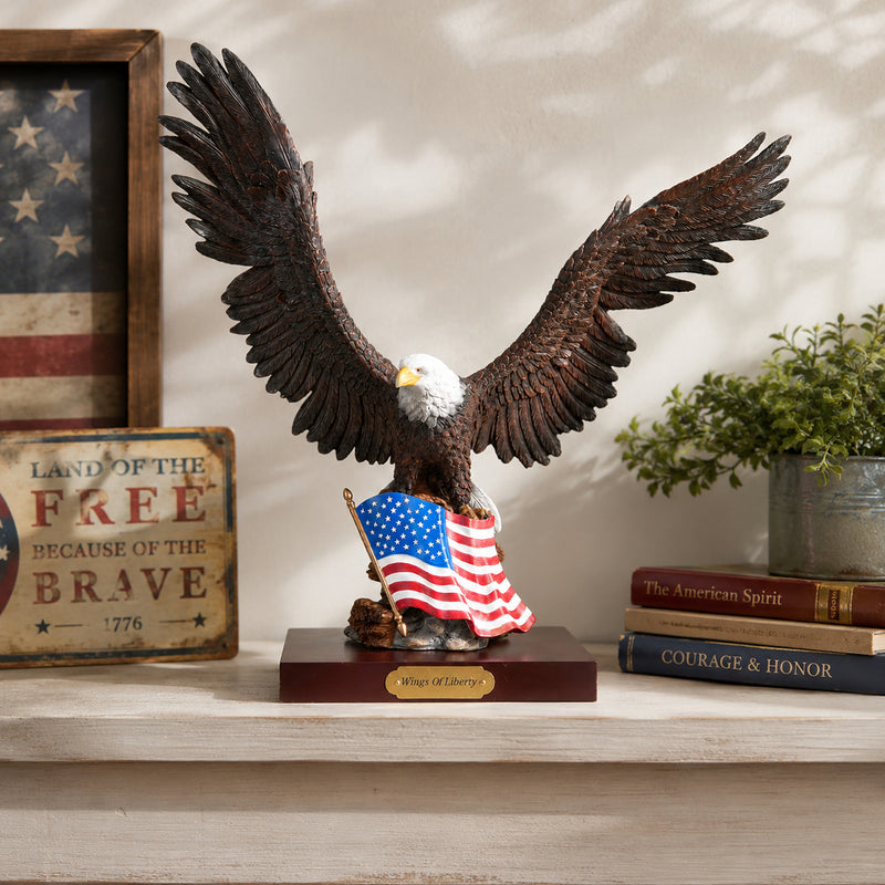 Eagle with American Flag Tabletop Statue