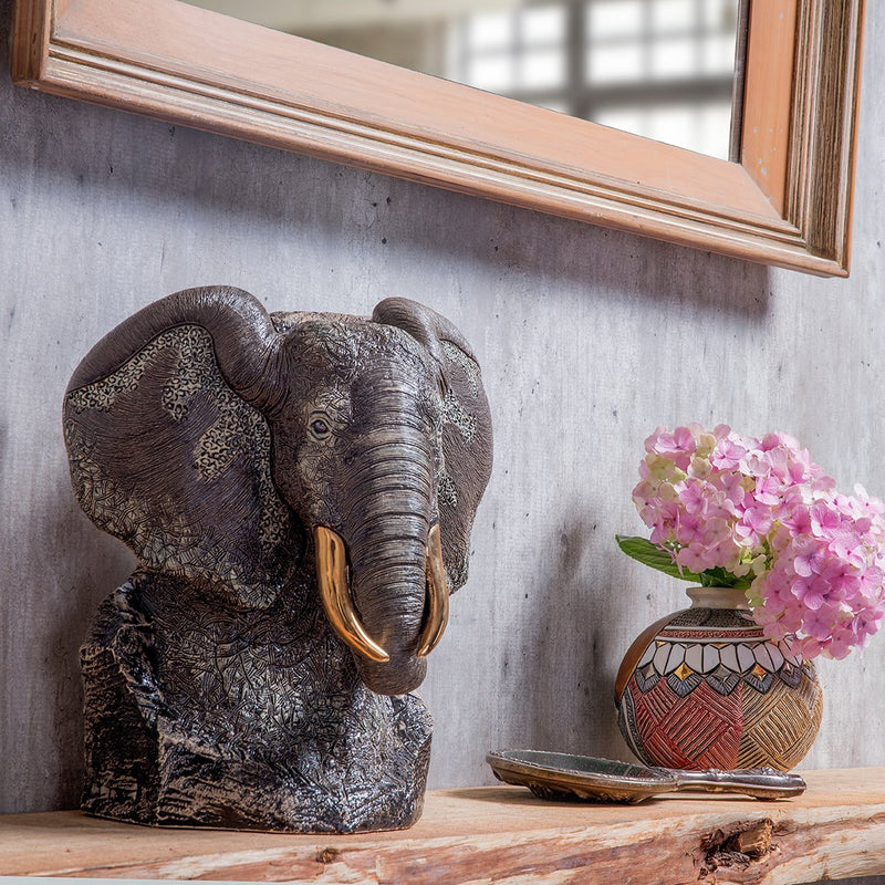 Black Elephant Bust-Ceramic