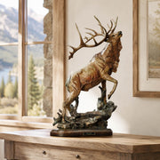 Elk sculpture on table. Call to Contest is the title