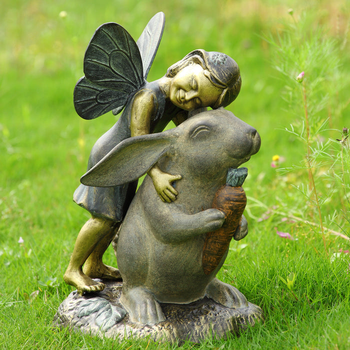Happiness Garden Sculpture - Fairy and Rabbit