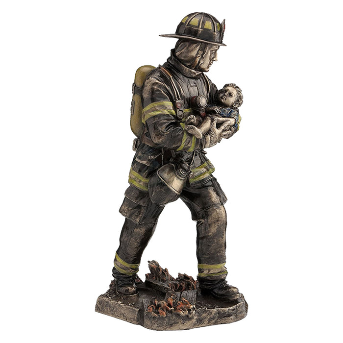 Firefighter Statue-Carrying Child