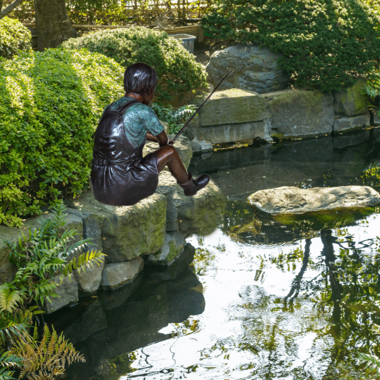 Bronze Boy Fishing Sculpture