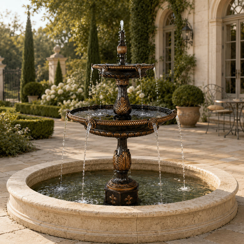 Fleur de Lis Rose Tiered Bronze Fountain