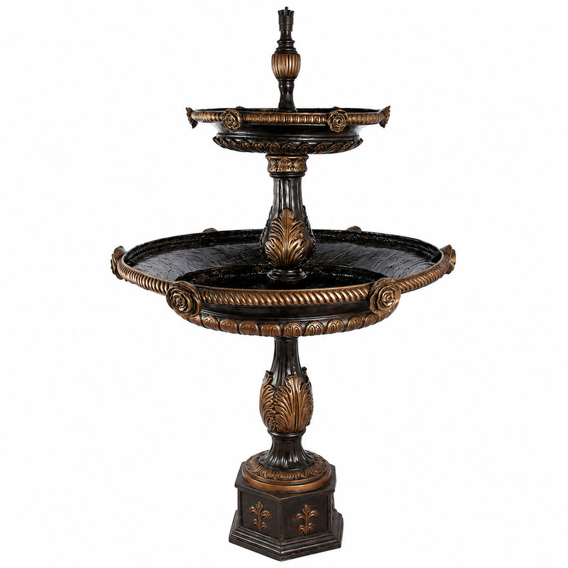 Fleur de Lis Rose Tiered Bronze Fountain