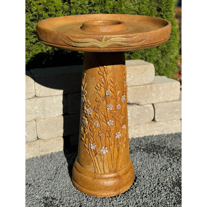 Flowers Birdbath-Cast Stone