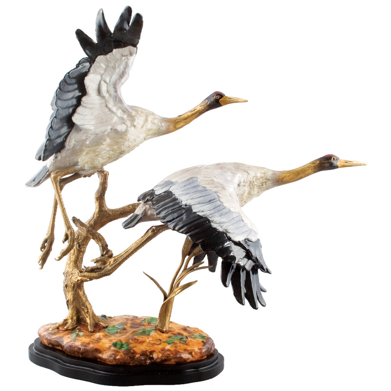 Double Flying Crane Sculpture-Porcelain & Bronze