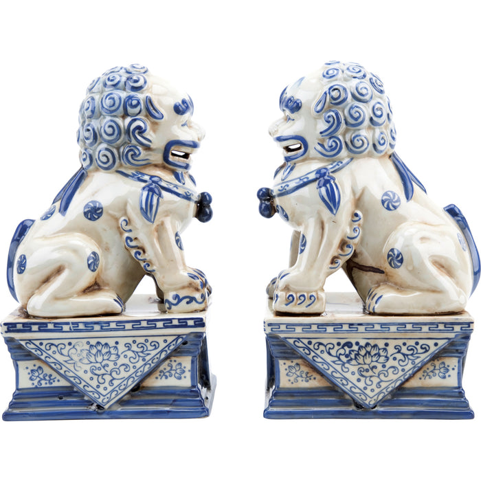 Blue & White Porcelain Foo Dog Statue Set of 2