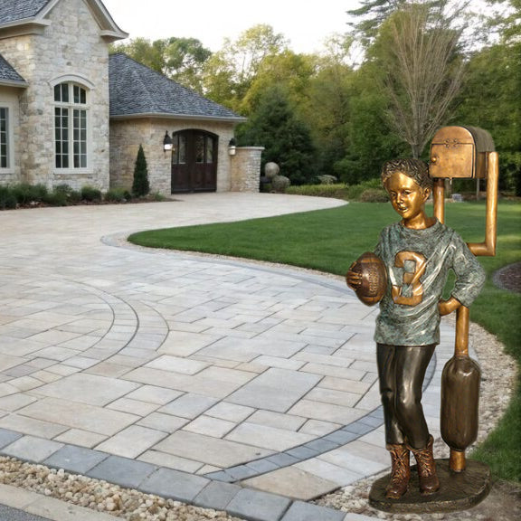 Boy with Football Bronze Mailbox Sculpture
