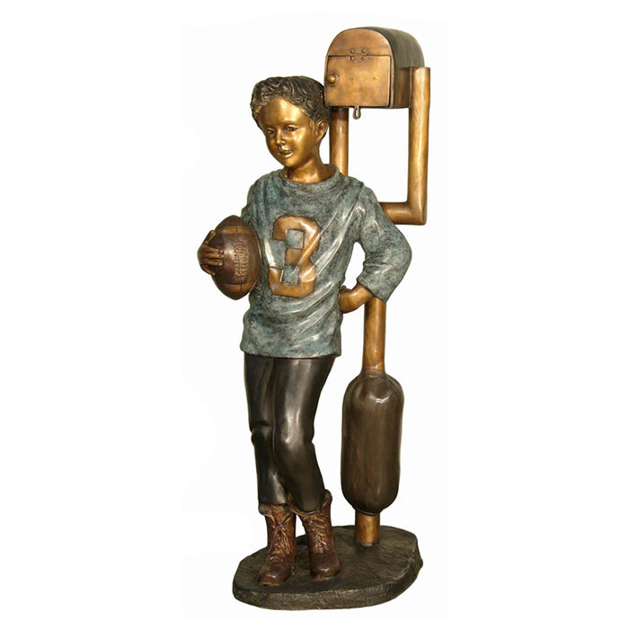 Boy with Football Bronze Mailbox Sculpture