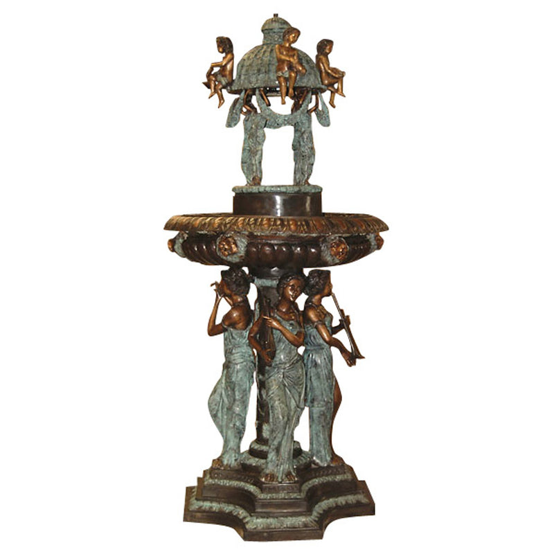 Lady Musician Bronze Dome Fountain-Patina