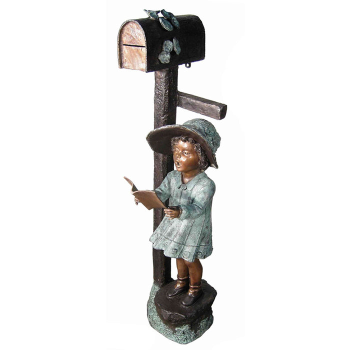 Girl Reading Letter Bronze Mailbox