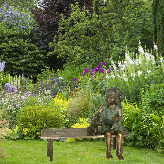 Reading Girl with Dog on Bench, Bronze