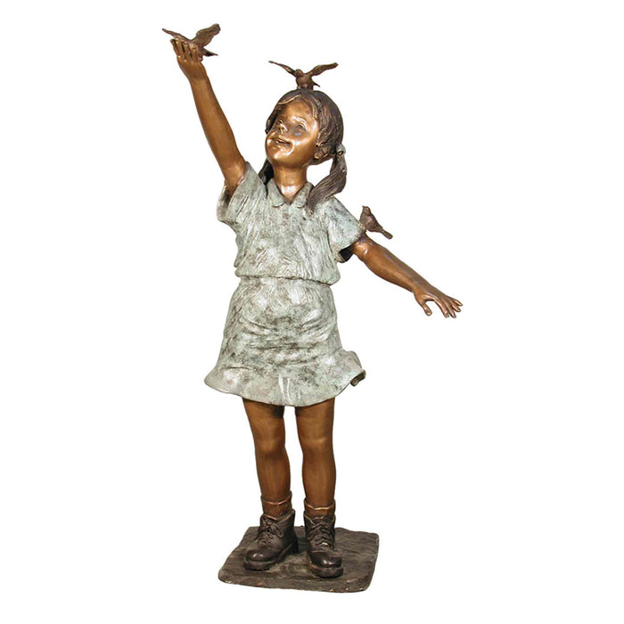 Girl with Birds Bronze Sculpture