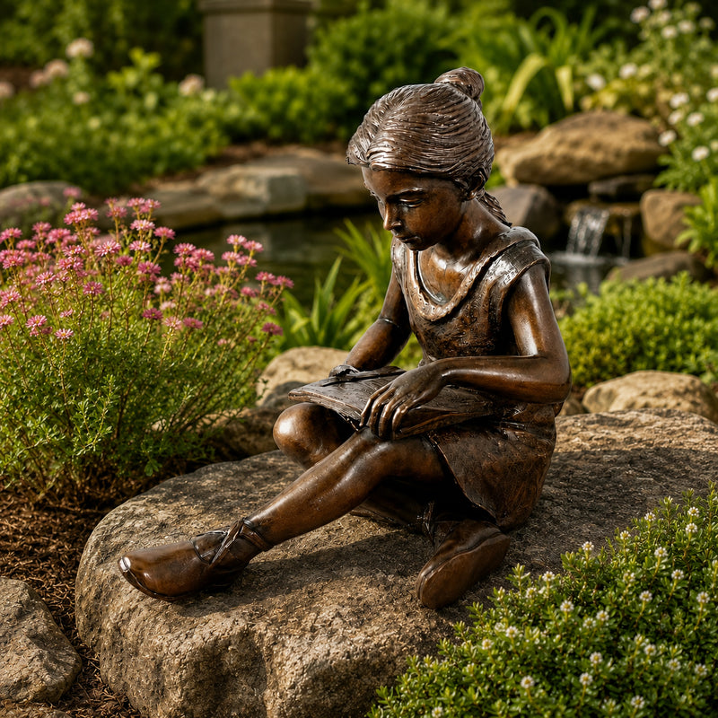 Bronze Reading Girl Sculpture